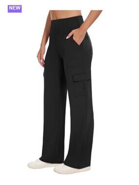 High Waist Wide Leg Cargo Yoga Pants with Pockets Stretch